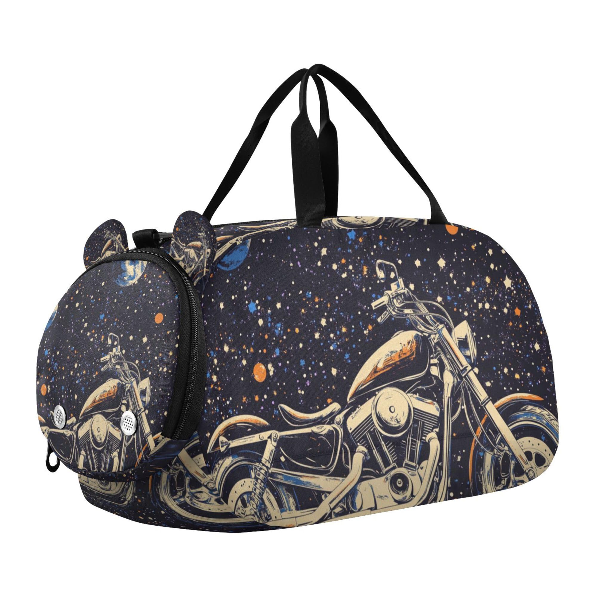 Glaphy Starry Sky Galaxy Motorcycle Duffle Bag for Toddler Boys Girls, Gym Sports Bag with Shoe Compartments, Kids Travel Overnight Weekender Shoulder Bag