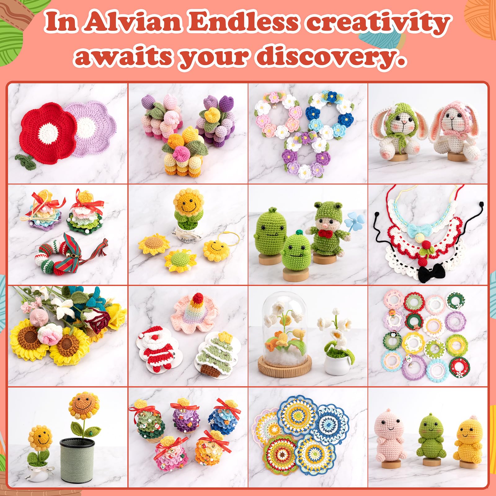 Alvian - Häkeln Dinosaurier Amigurumi Kit für Anfänger, Häkeln Starter Kits, Häkeln Stricksets mit Schritt für Schritt Video Tutorials, Häkeln Tier Kits von