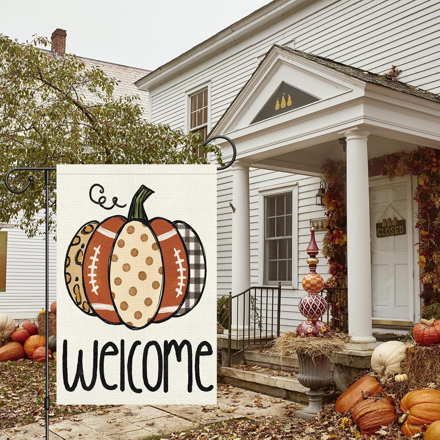 Louise Maelys Welcome Fall Garden Flag 12x18 Double Sided, Small Burlap Autumn Pumpkin Football Garden Flag Fall Thanksgiving Outside Outdoor House Yard Decoration (ONLY FLAG) - Image 3