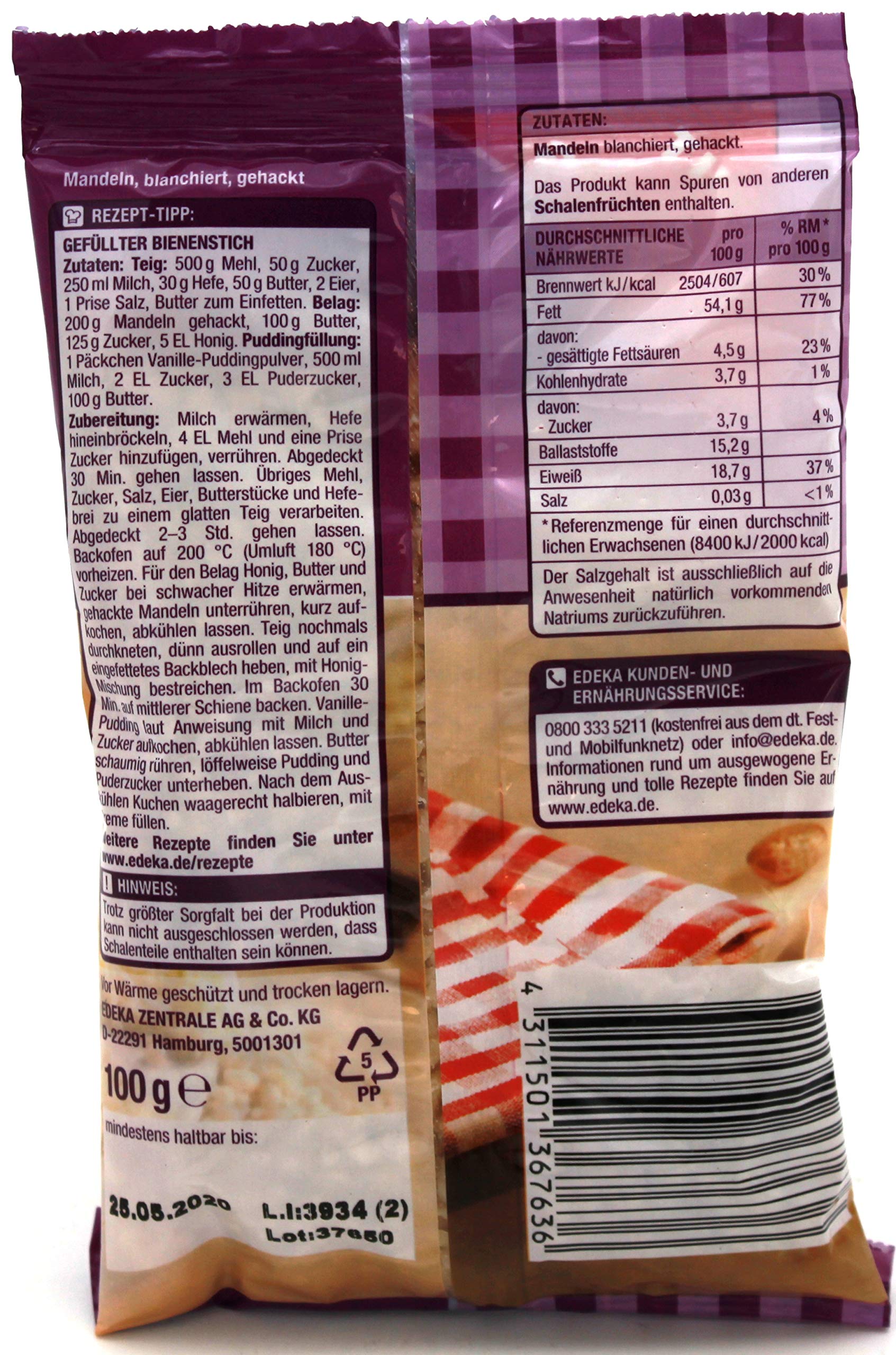Gut & Günstig Mandeln blanchiert und gehackt, 10er Pack (10 x 100g)