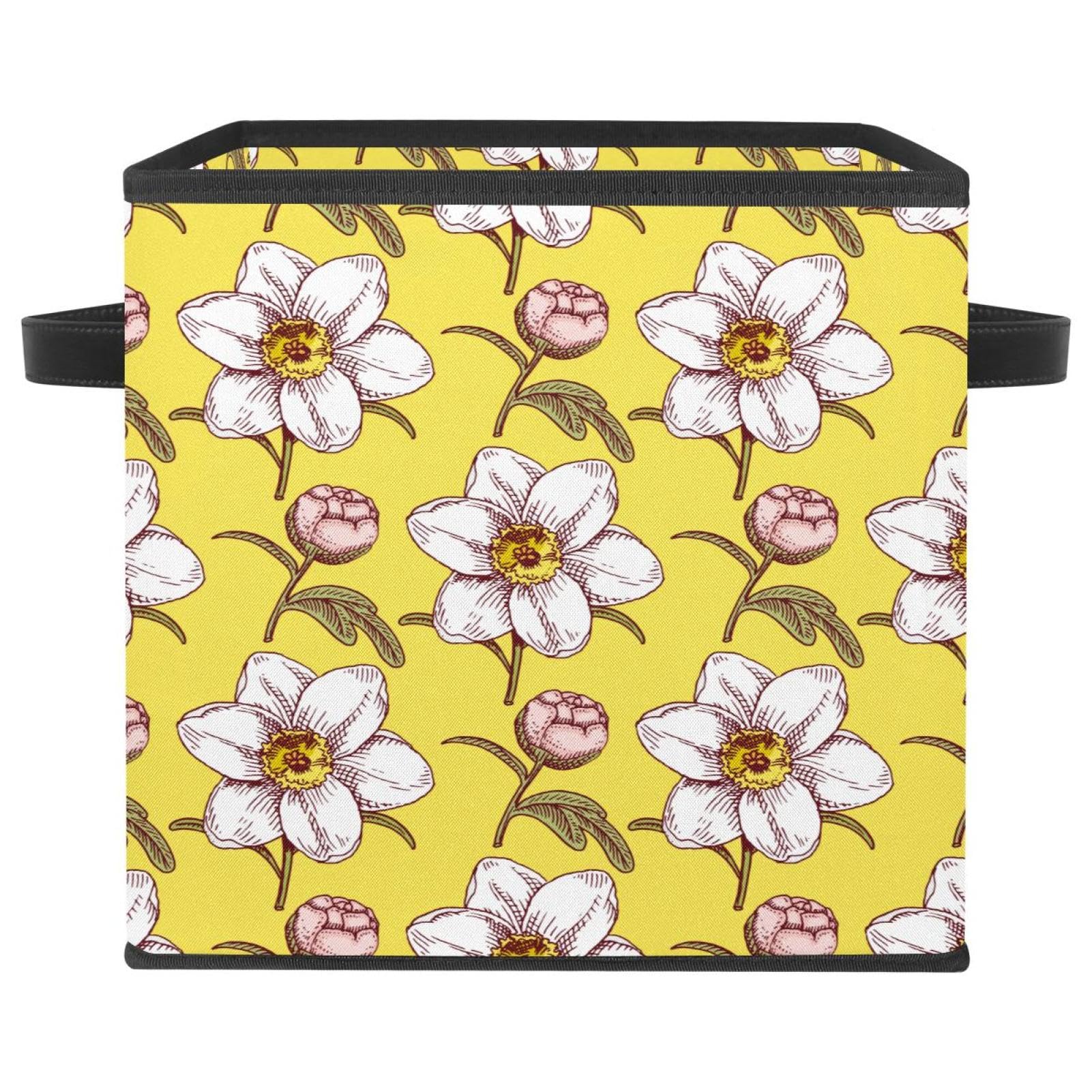 Boîte de rangement pliable tissu jaune floral pour placard et maison