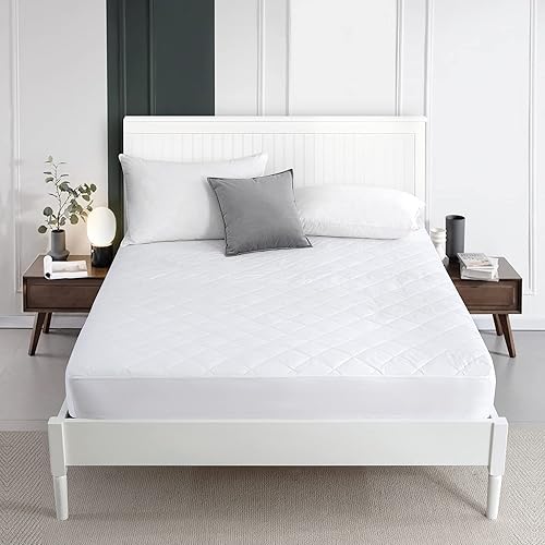 PEACE NEST Protector de colchón impermeable acolchado, 100% algodón, tamaño Queen, con bolsillo profundo elástico, color blanco (VC-HE-MP-17011-Q)