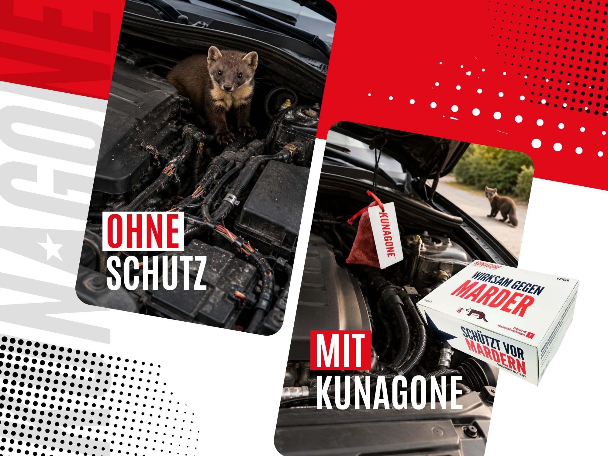 Marderschreck, Marder-Abwehrmittel 24er-Pack, Natürliches Mittel gegen Marder für das Auto und den Dachboden, Marderabwehr, Marderschutz, Hundefell mit Wachs, wirkt 3-6 Monate, 24 Stück