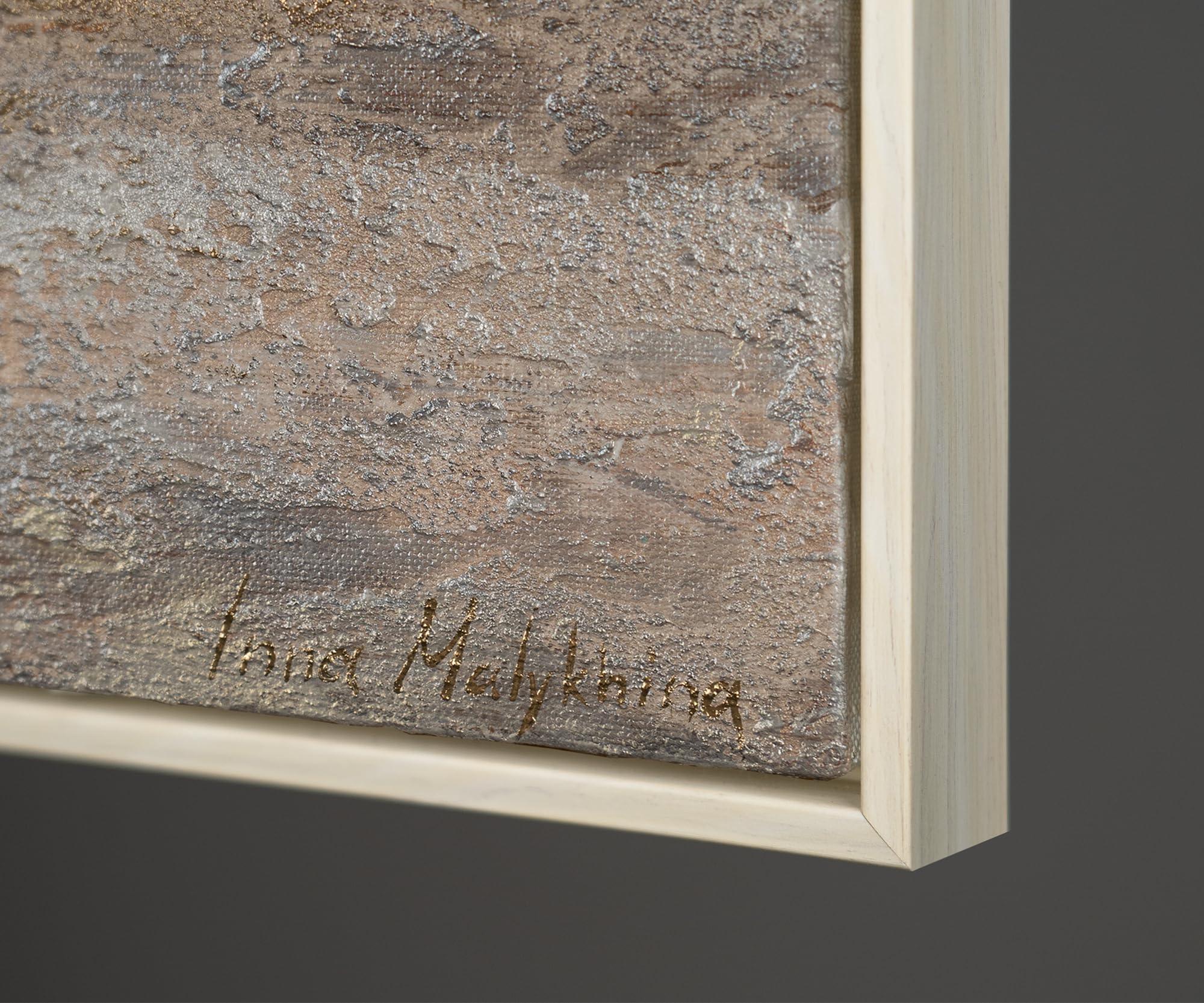 YS-Art Quadro Marino Beige Oro Perla Materico Dipinto a Mano su Tela per Soggiorno Luminoso Camera Relax e Hotel Boutique 120x80 cm