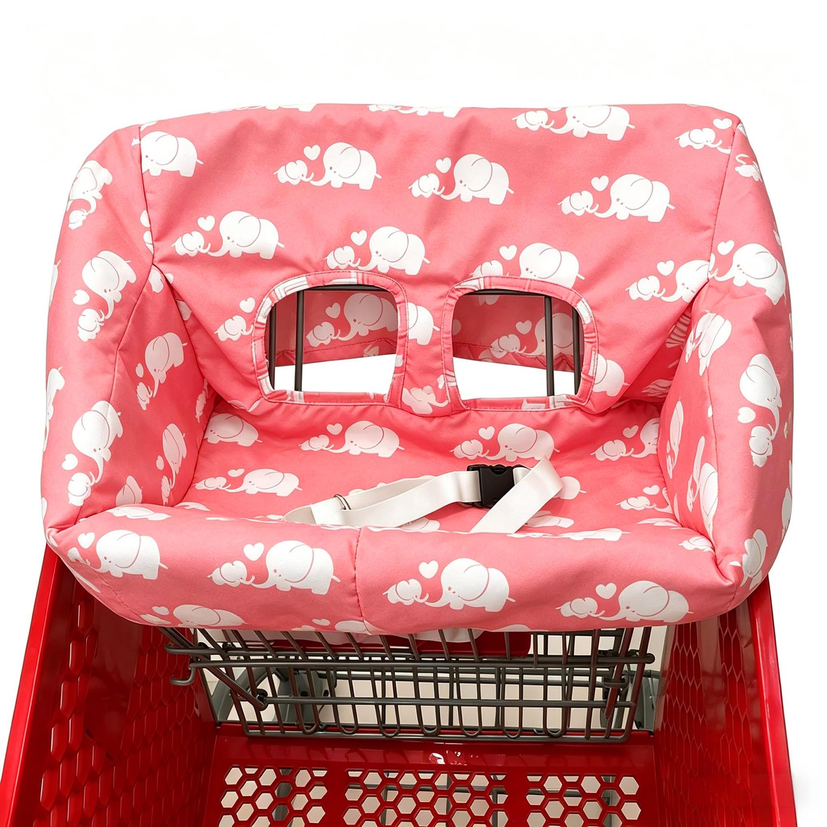 Funda portátil para carrito de la compra, fundas para silla alta y carrito de comestibles para bebés, niños, bebés y niños pequeños, incluye bolsa de transporte (simple elefante rosa)