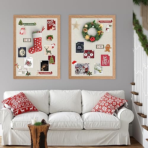 Miniatura 2 de Yettsoy Tablón de anuncios de corcho de 16.7 x 11 pulgadas, paquete de 2 tableros de corcho pequeños de lino con marco para paredes, bonito tablero