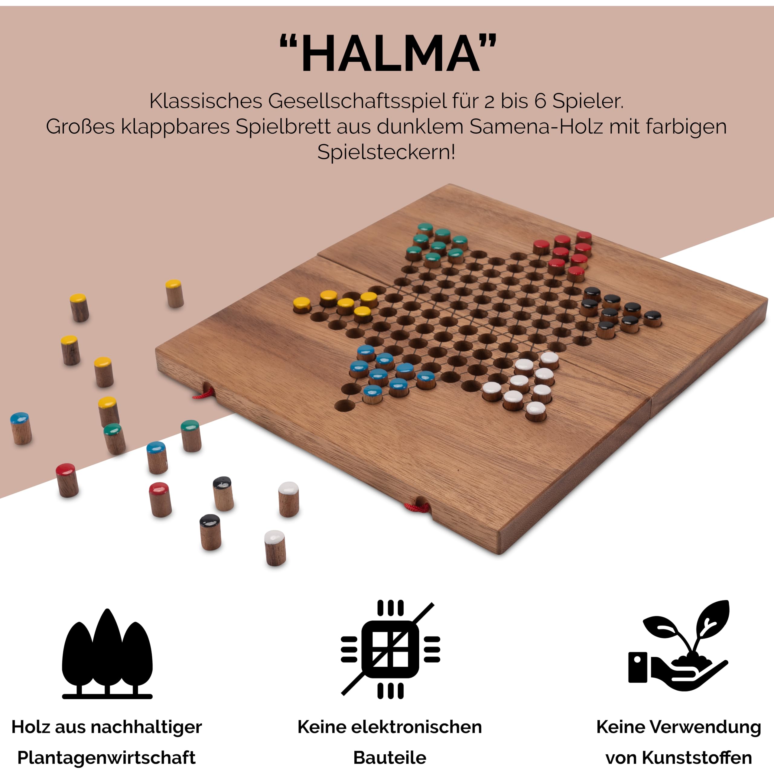 LOGOPLAY Halma Gr. L, Stern Halma, Dama Cinese, Gioco di Strategia, Gioco da Tavolo in Legno Con Tabellone Pieghevole (Multicolore) (Confezione da 2)