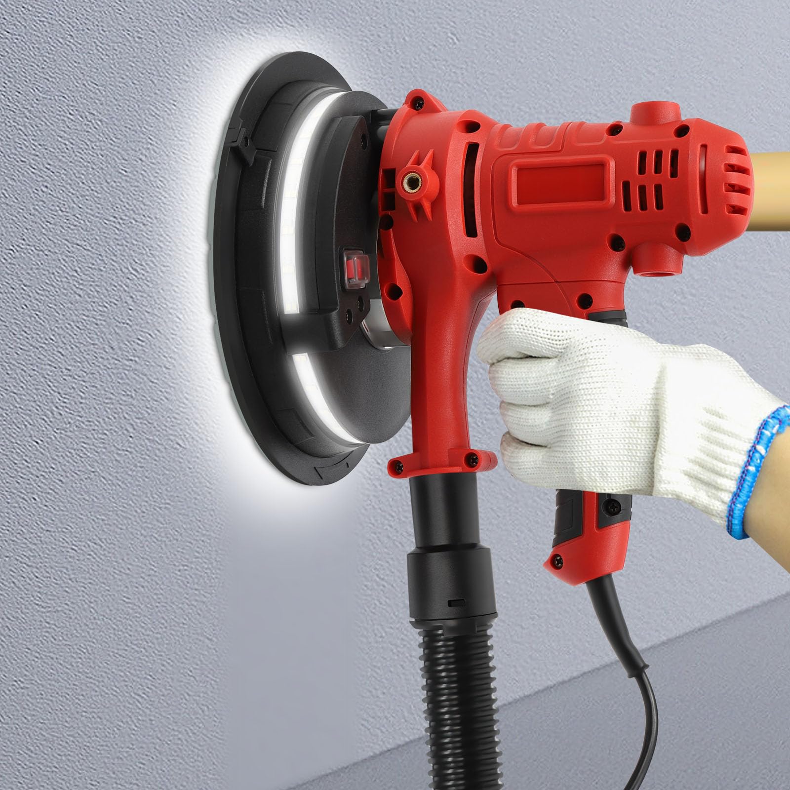 Lijadora de pared profesional de 1200 W con aspiración de polvo integrada de 180 mm, lijadora de techo ajustable con LED para paredes interiores y exteriores