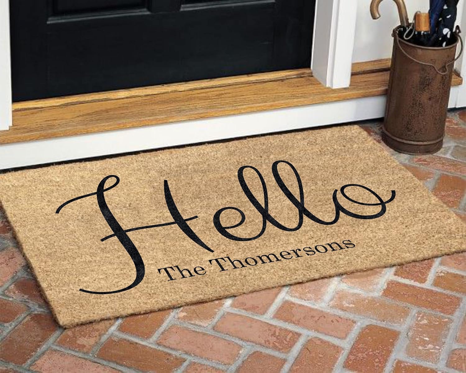 MRC Wood Products Personalized Hello with Last Name Coir Coconut Husk Doormat Door Mat 18x30 or 24x36 (18"x 30")