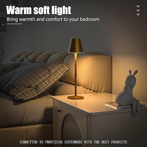 Miniatura 6 de Timjorman Lámpara de mesa LED inalámbrica, lámpara de escritorio con batería recargable de 4000 mAh, brillo de 3 niveles junto a la luz nocturna,