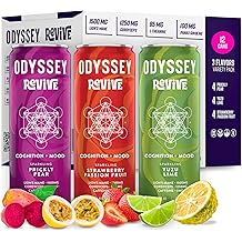 Odyssey Revive Sparkling Hydration Drink w/L Theanine, Lions Mane, Cordyceps and Electrolytes, Caffeine Free Natural Energy Drinks, Vegan, Non-GMO, 12 Fl oz, Variety Pack, 12 Cans
