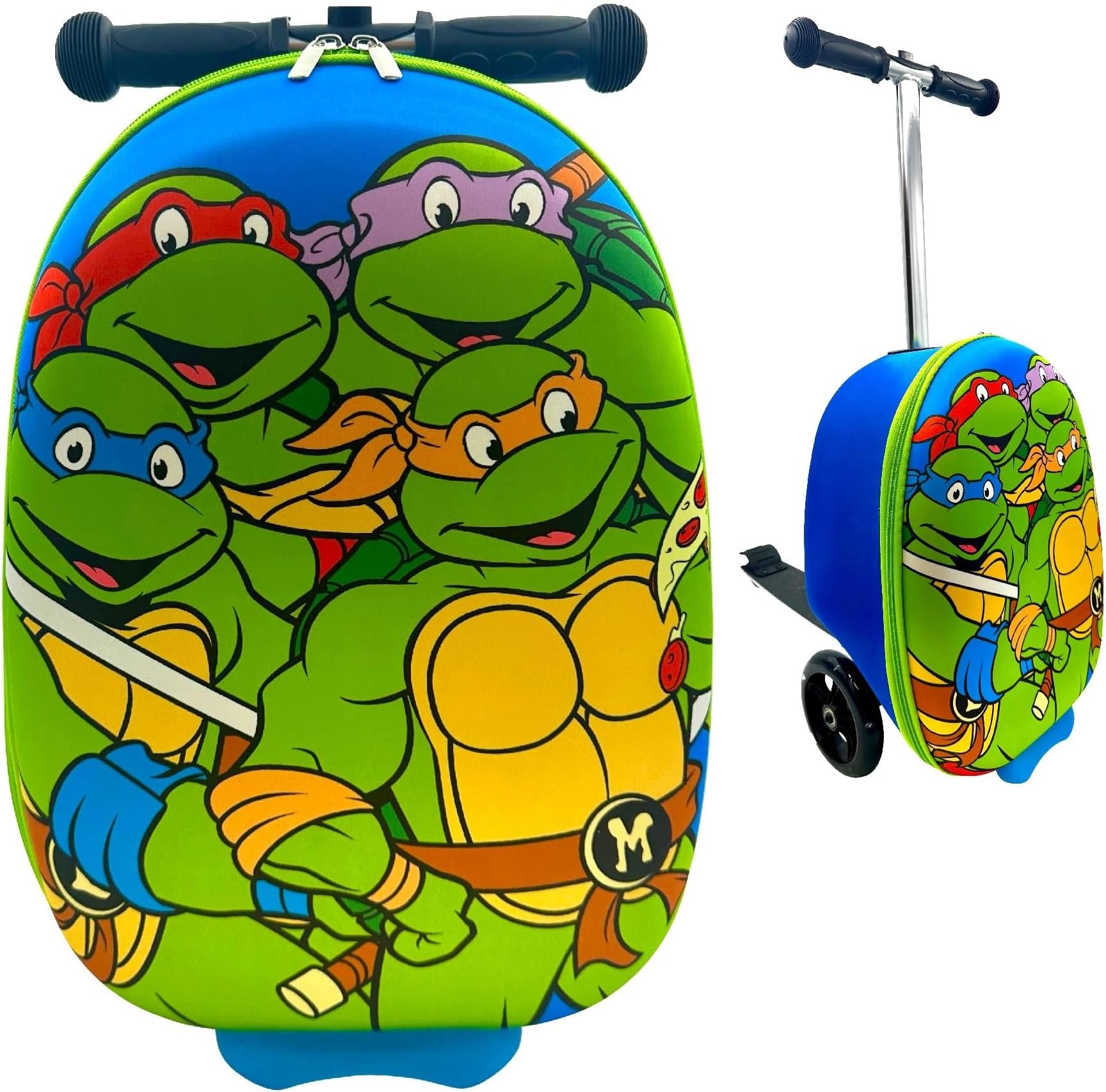 Fast Forward Ninja Turtles 18" Ride-On Suitcase Scooter - Lightweight Carry-On Foldable Scooter Luggage