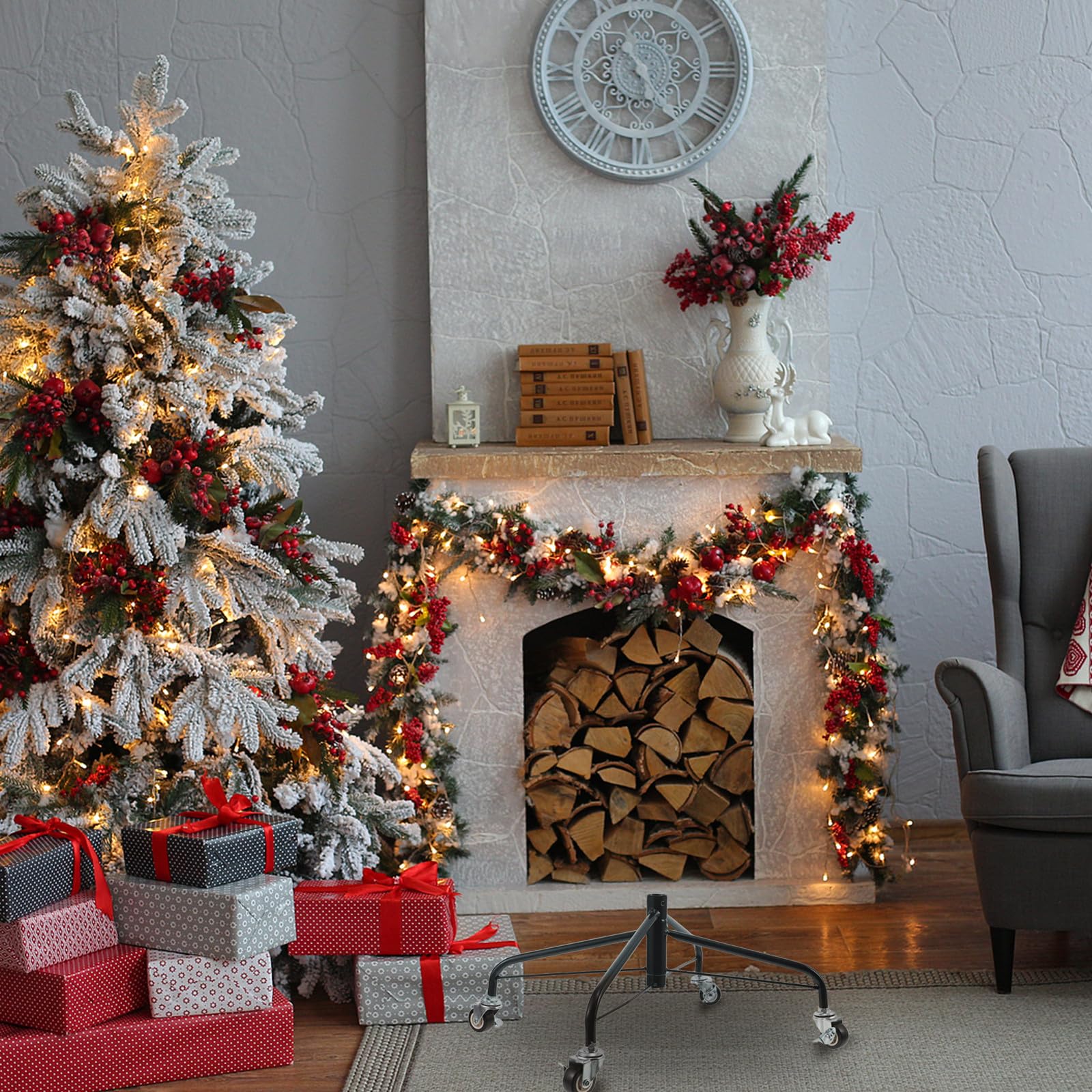 Alasum Soporte con Ruedas para árbol de Navidad, de Metal, 18,6 x 7,8 pulga