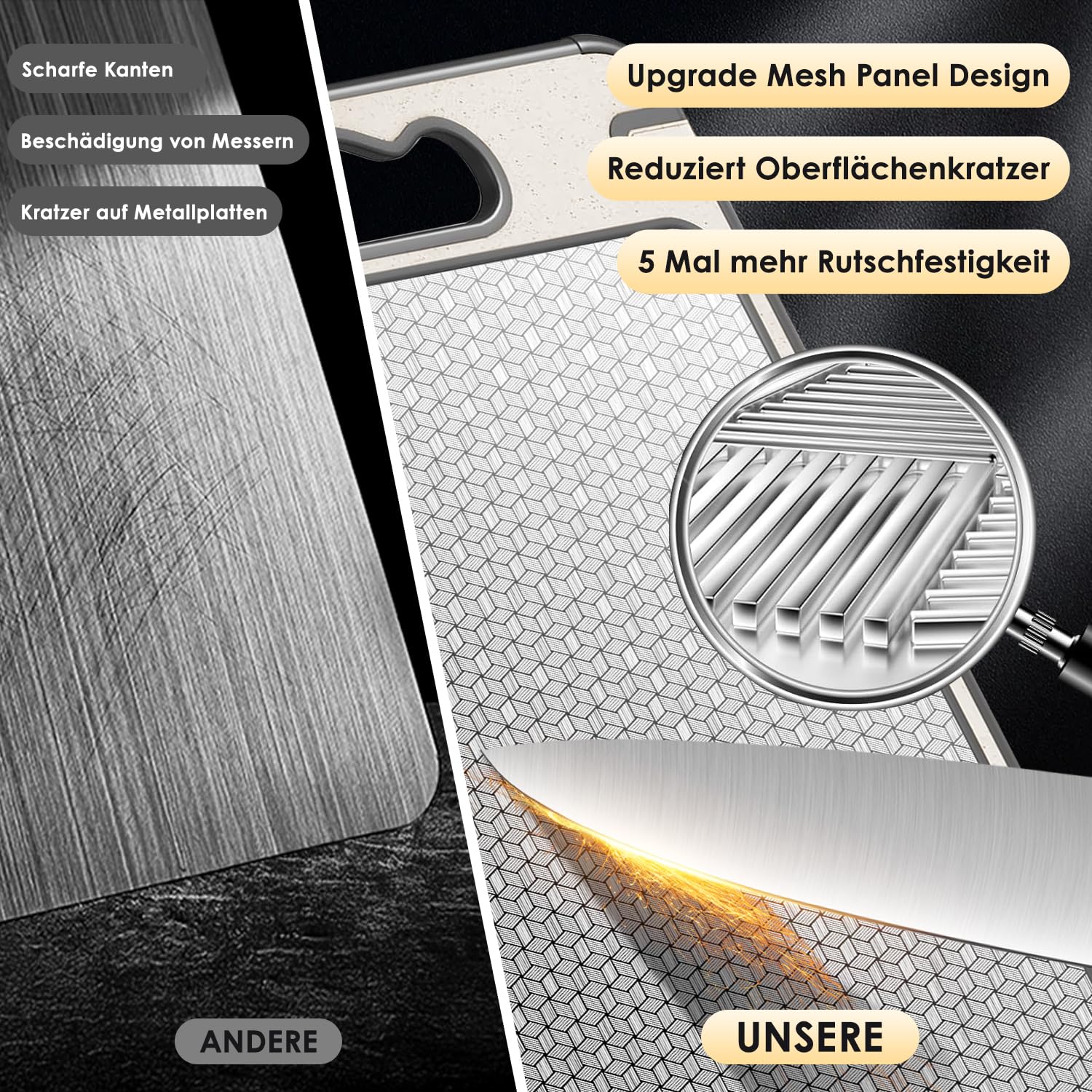 Lunaro RVS Snijplank Dubbelzijdig - PFAS-vrij - Cutting Board - Titanium Look - Met Sapgeul - Zonder Scherpe Randen - 36x25cm