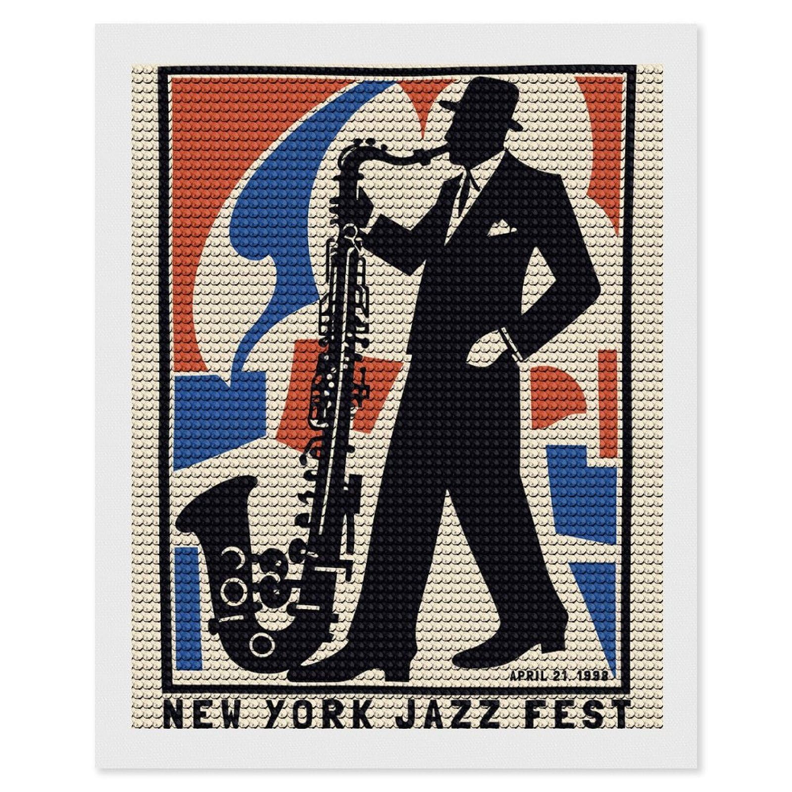 Junmoney New York Jazz Fest Diamond Painting Canvas Kit 16"x20", Round Gems, Living Room Decor, Seasonal Gift Choice, Modern Decor
