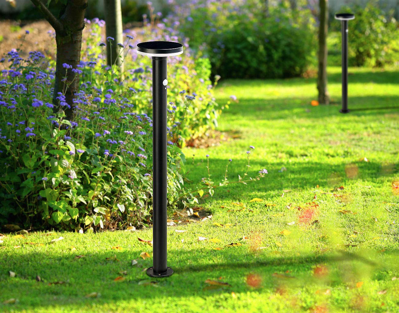 Lunartec Wegleuchte: LED-Solar-Wegeleuchte SWL-600, PIR-Sensor, Nachtlicht, 600 Lumen (Sockelleuchte, Garten-Solarleuchten LED, Laterne)