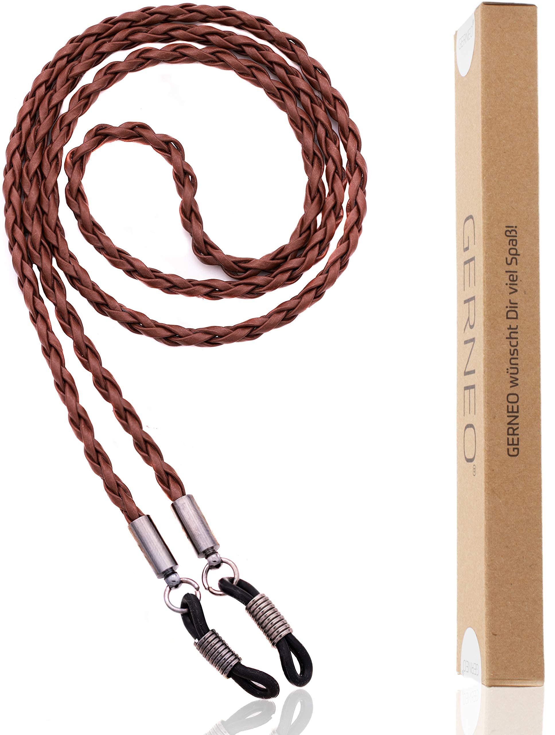 GERNEO Milán - cadena de cuero trenzado para gafas - cordón de cuero artificial unisex para gafas de sol y de lectura - soportes gris antracita