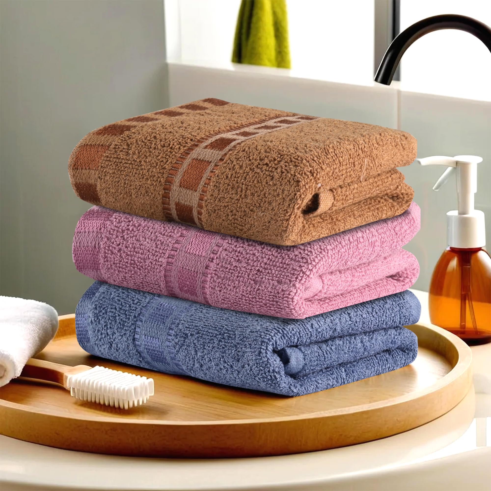 Urbane Home Pack of 3 Cotton Hand/Face Towels for Men & Women | Easily Washable | Workout Gym Napkins for Men | Pocket Towel - Dark Blue-Pink & Golden-image-1