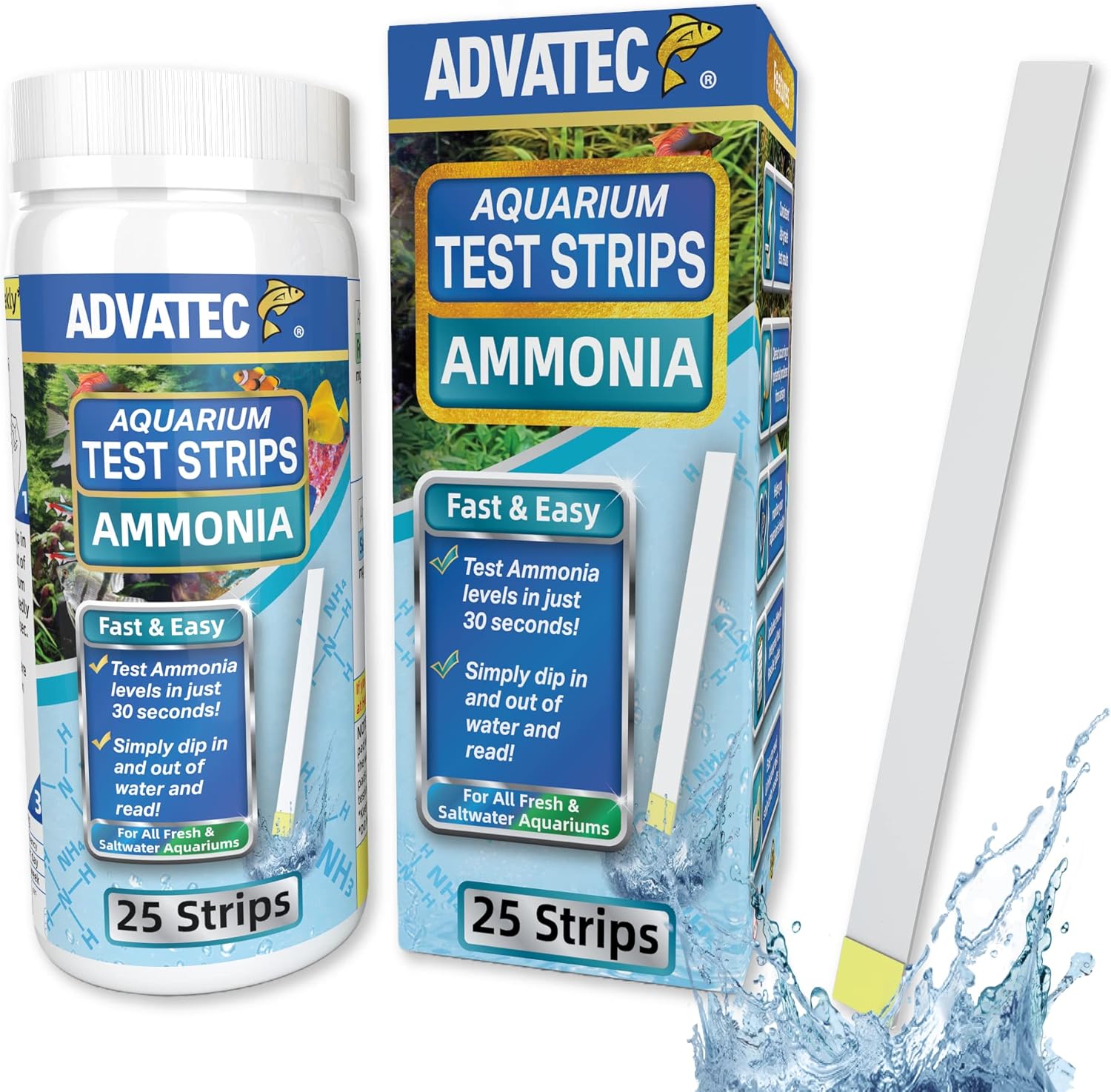 Ammonia Test Strips for Freshwater & Saltwater Fish Tanks – Testing Strips for Fresh & Salt Water Aquarium – Lab Grade Water Tester Kit – 25 Count
