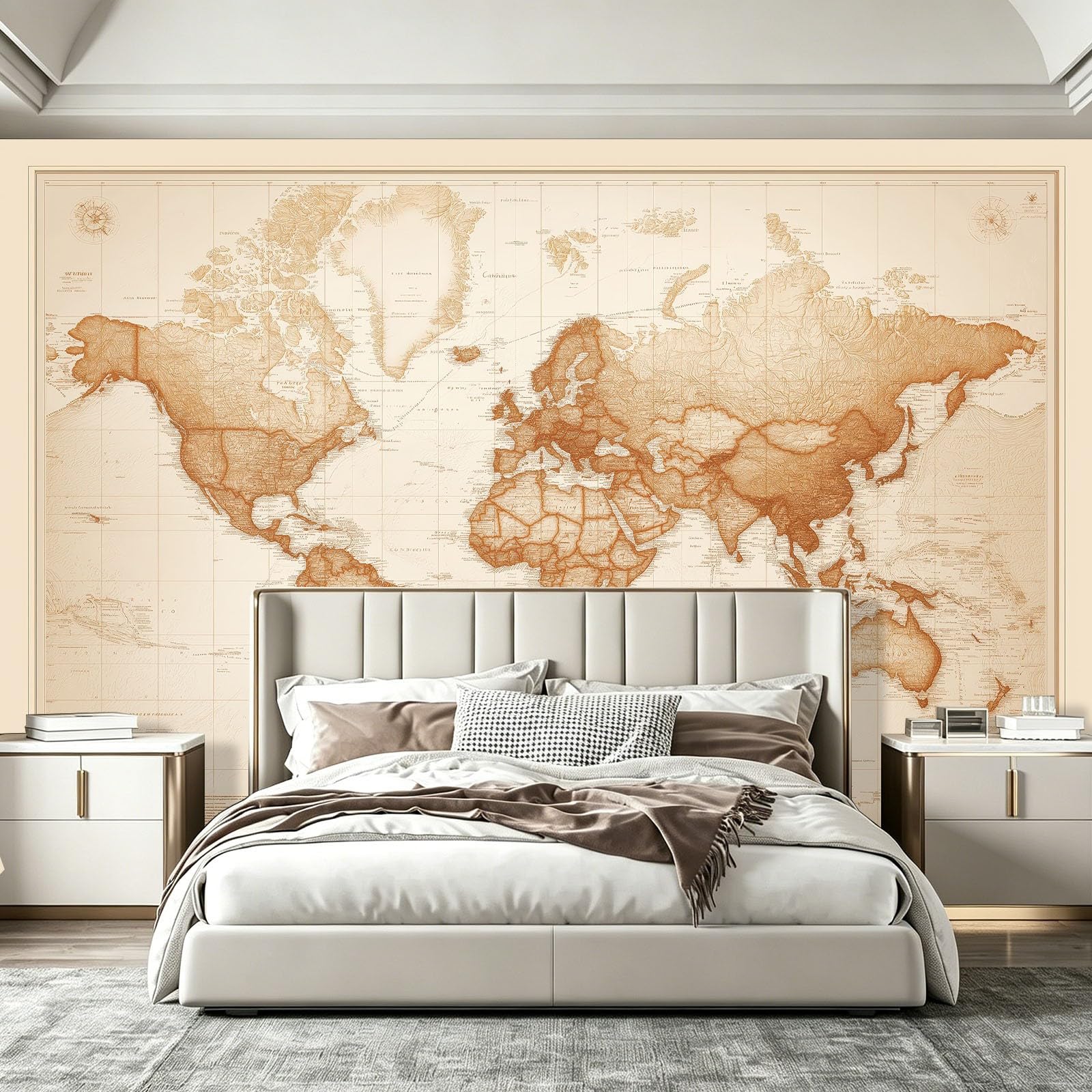 Fototapeta 350 x 256 cm ściany dekoracja salonu miłośnicy podróży klasyczna mapa siatki ziemia do sypialni salonu tapeta z włókniny, beżowy brązowy
