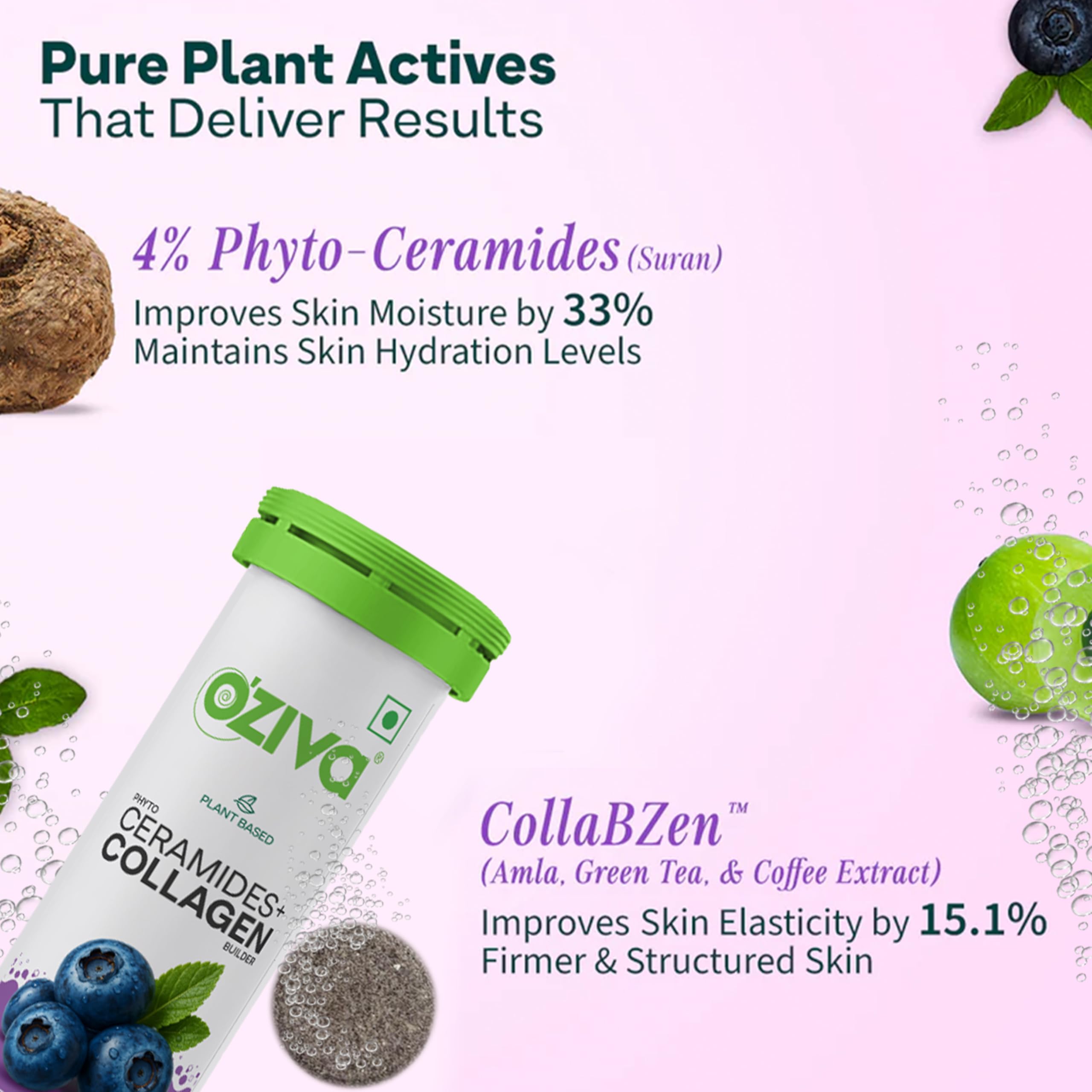 OZiva Phyto Ceramides+ Collagen Builder, Blueberry, 30 Tabs, Pack of 2 — Amazon image 2