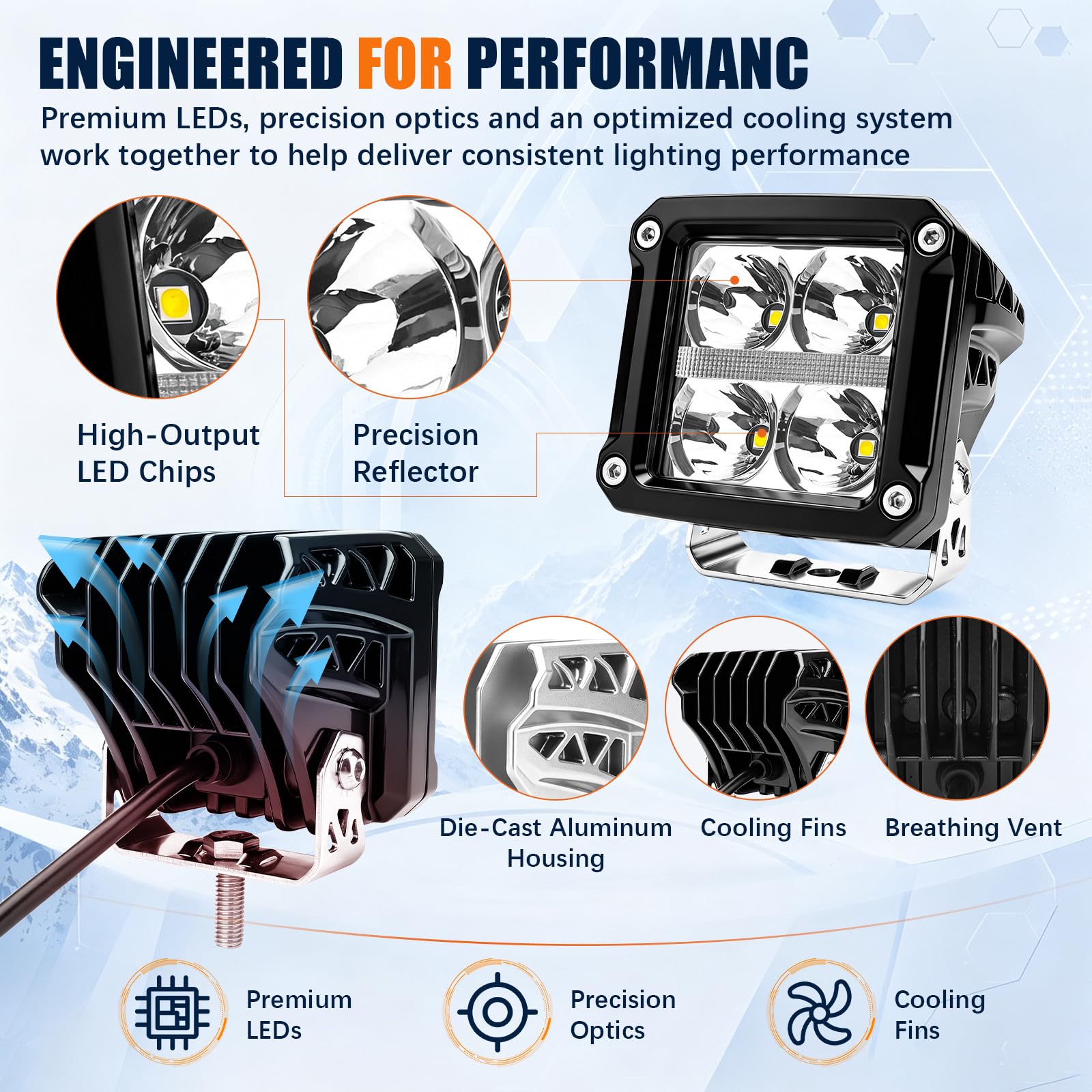 Chelhead Projecteurs LED 3"12V avec feux de jour blancs,kit de câblage,IP68