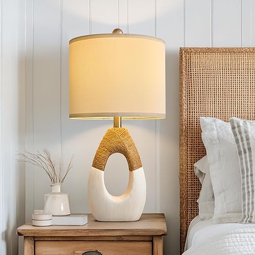 Miniatura 5 de OYEARS Lámparas de mesa bohemias de 22 pulgadas para dormitorio, sala de estar, juego mejorado de 2 lámparas de mesa de ratán medianas de granja,