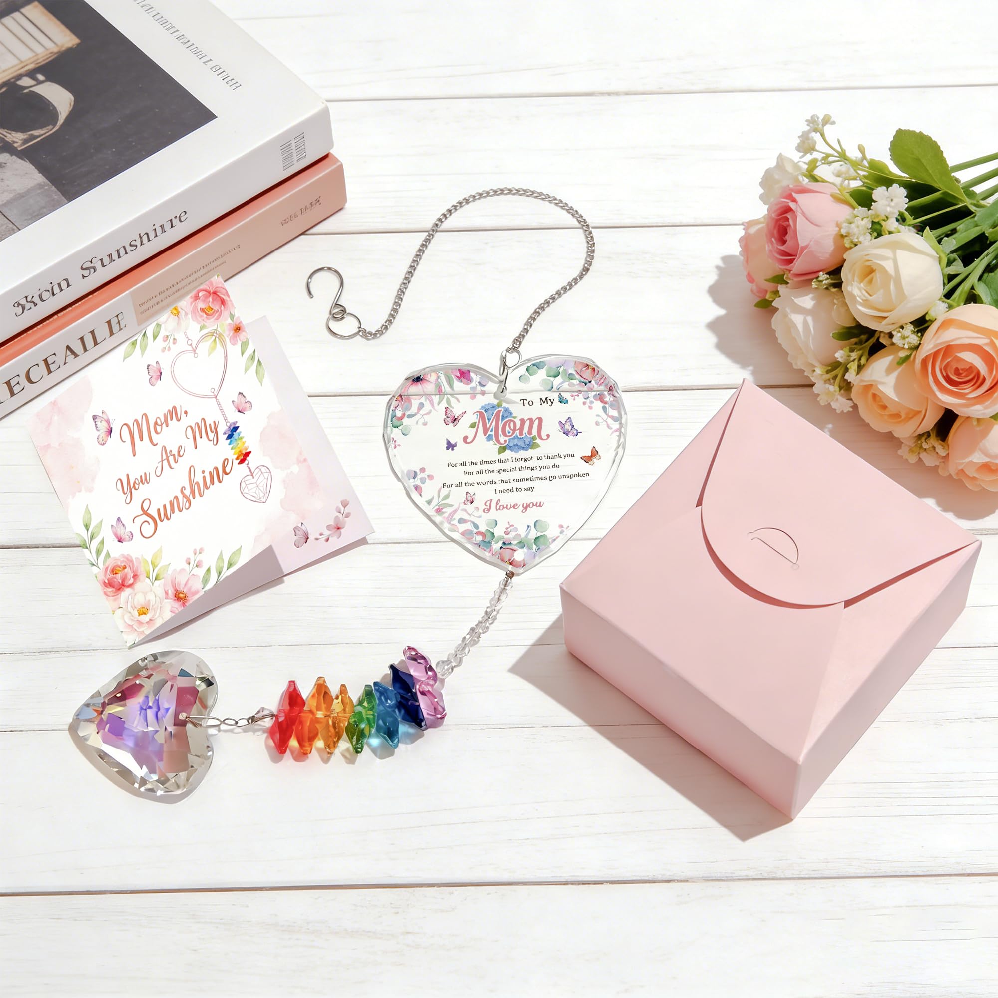 Mom Suncatcher from Daughter Son - Mother's Day Heart Crystal Gift for Mom - Cadeau Fête des Mères - Gift Box & Greeting Card Included - 3