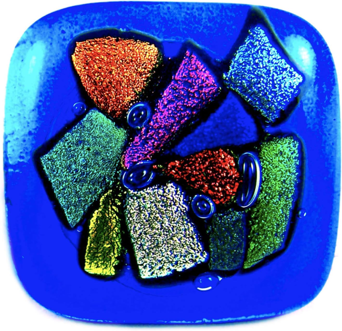 Dichroic Glass Knobs Custom Made Abstract Confetti Mosaic - Cabinet or Drawer Pull Handle - 1" / 30mm - Rainbow Red Pink Orange Cobalt Blue Purple Green Smooth Shards Fused Glass