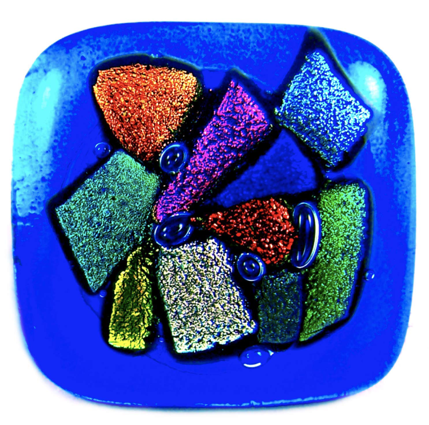 Dichroic Glass Knobs Custom Made Abstract Confetti Mosaic - Cabinet or Drawer Pull Handle - 1" / 30mm - Rainbow Red Pink Orange Cobalt Blue Purple Green Smooth Shards Fused Glass