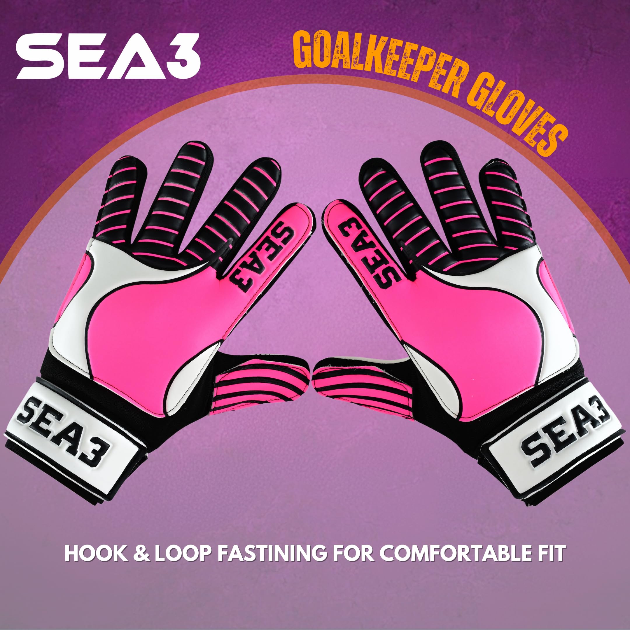 SEA3 Unisex Kids Boys Children's Junior Football Goalkeeper Sports Soccer Training Goalie Gloves, Pink - Size 2: Age 4 to 5 Years - Image 4