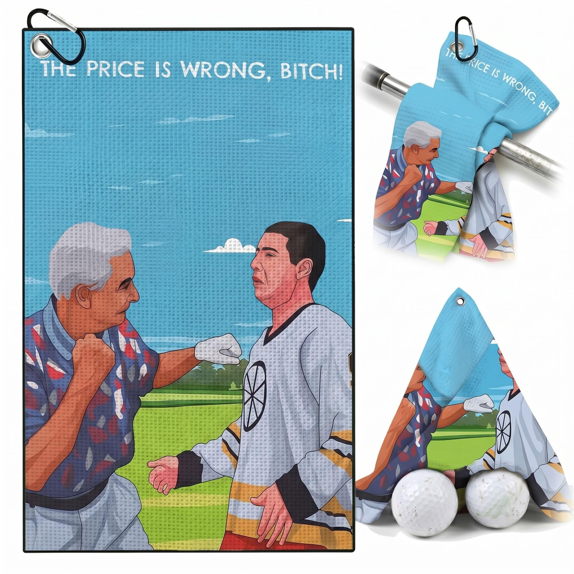 TUKRKRS The Price Is Wrong, Bitch! Print Microfiber Golf Towel with Aluminum Hook - 15.75"x23.62" for Foursome Team Gifts - Quick Dry Absorbent for Clubs Balls