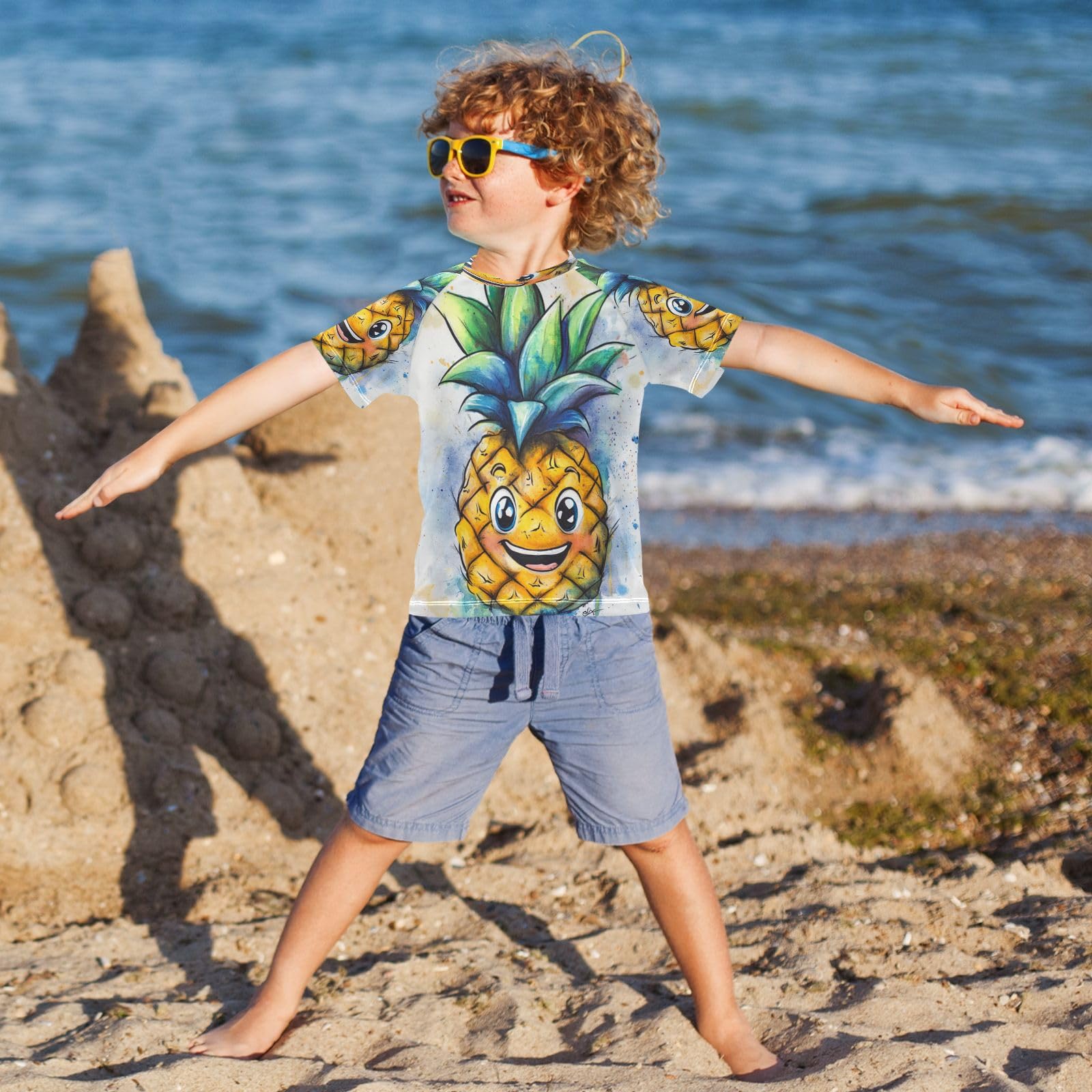 Boys Sun Shirts UV Protection Short Sleeve Rash Guard Swim Shirt Pineapple Water Shirt Rashguard 4T,4