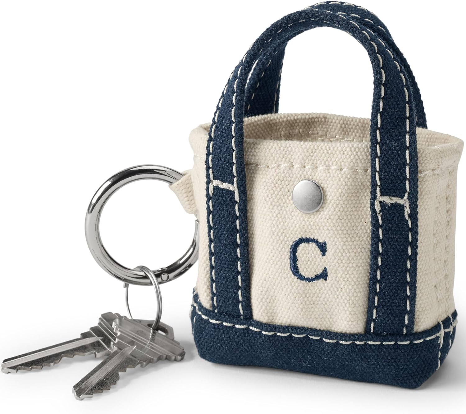 Lands' End Pre-Monogram Letter S Micro Canvas Tote Natural/radiant Navy Medium Regular Handle