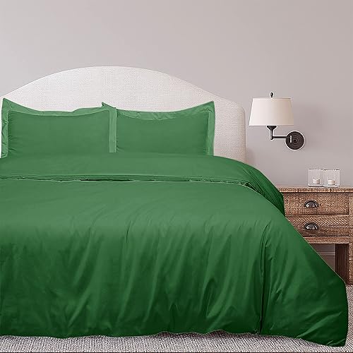 Miniatura 2 de Royale Linens Juego de funda de edredón de color verde cazador, tamaño Queen, 3 piezas, fundas de edredón de doble cepillado con cierre de