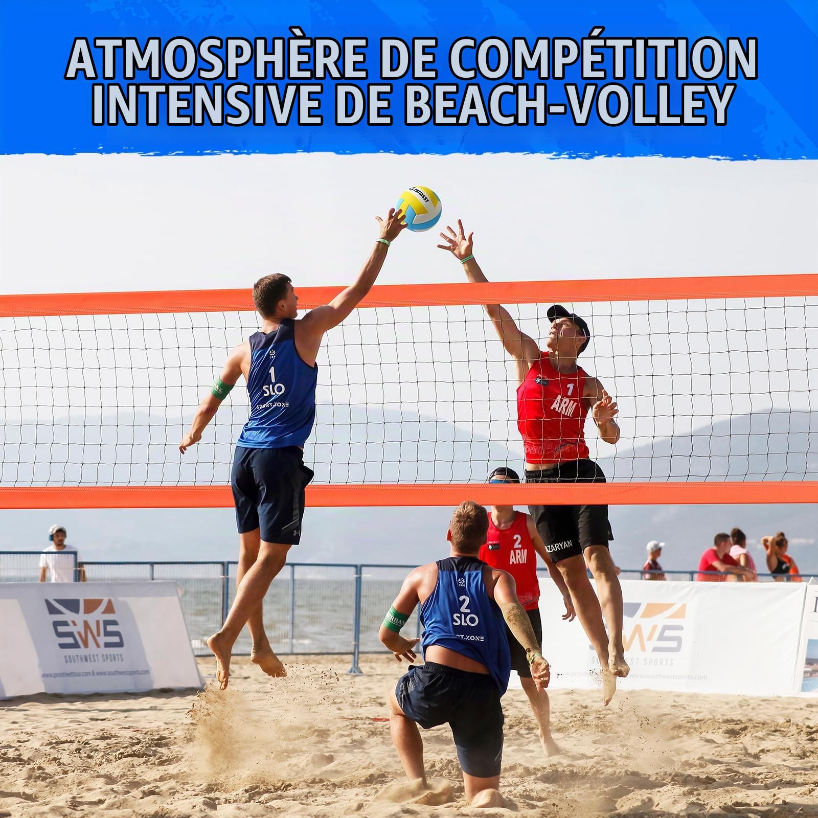 Filet de volleyball professionnel pour le jardin avec barres réglables en hauteur [revêtement antirouille], ligne de délimitation, ballon de volley-ball en polyuréthane, pompe, tendeur de