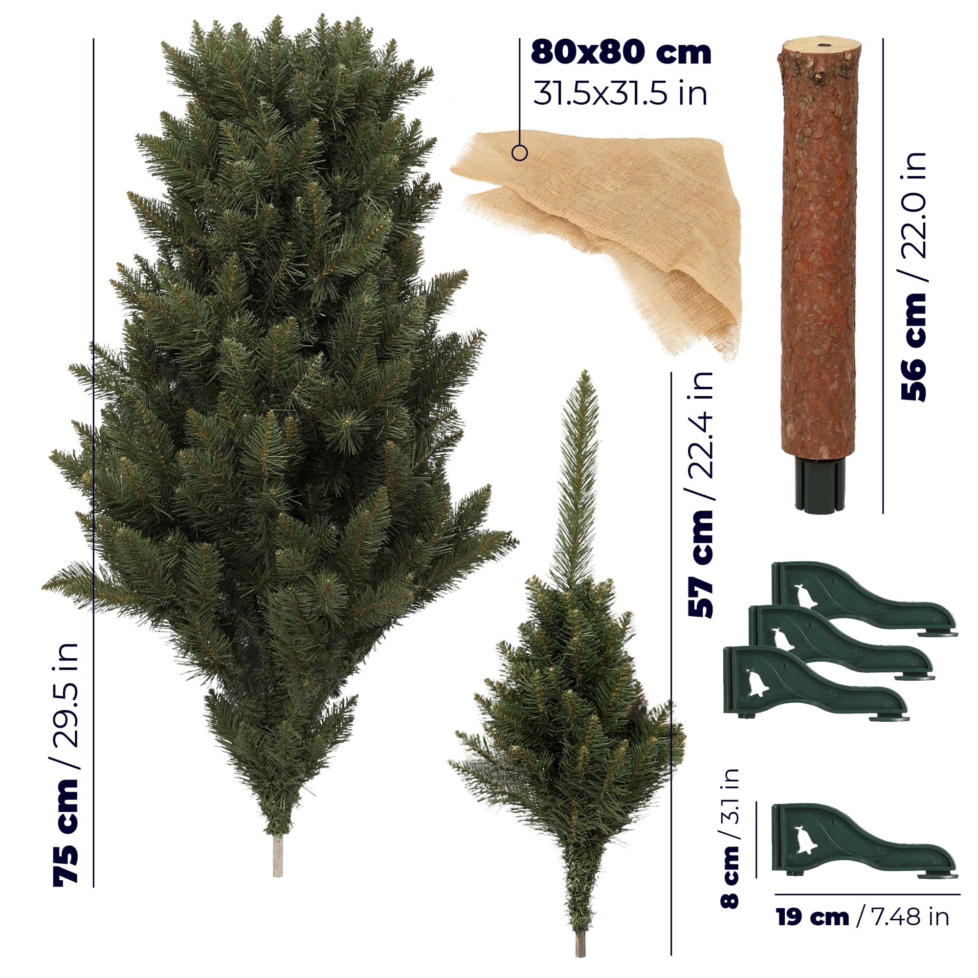 KADAX Sztuczna choinka 180 cm z folii PE i tworzywa sztucznego PCW, świerk z pniem, Ø ok. 80 cm, z 30 gałązkami i 9 koronami, dekoracja bożonarodzeniowa (Elfe 180 cm)