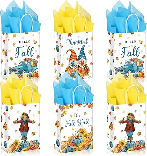 Funrous Juego de 32 bolsas de regalo de Acción de Gracias con pañuelos, bolsa de calabaza de otoño con asas, bolsas de regalo de otoño para cosecha