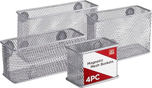 Jumbl - 4 cestas magnéticas de alambre | Bandeja de escritorio de malla/organizador de archivos para suministros de oficina y soporte de cartas,