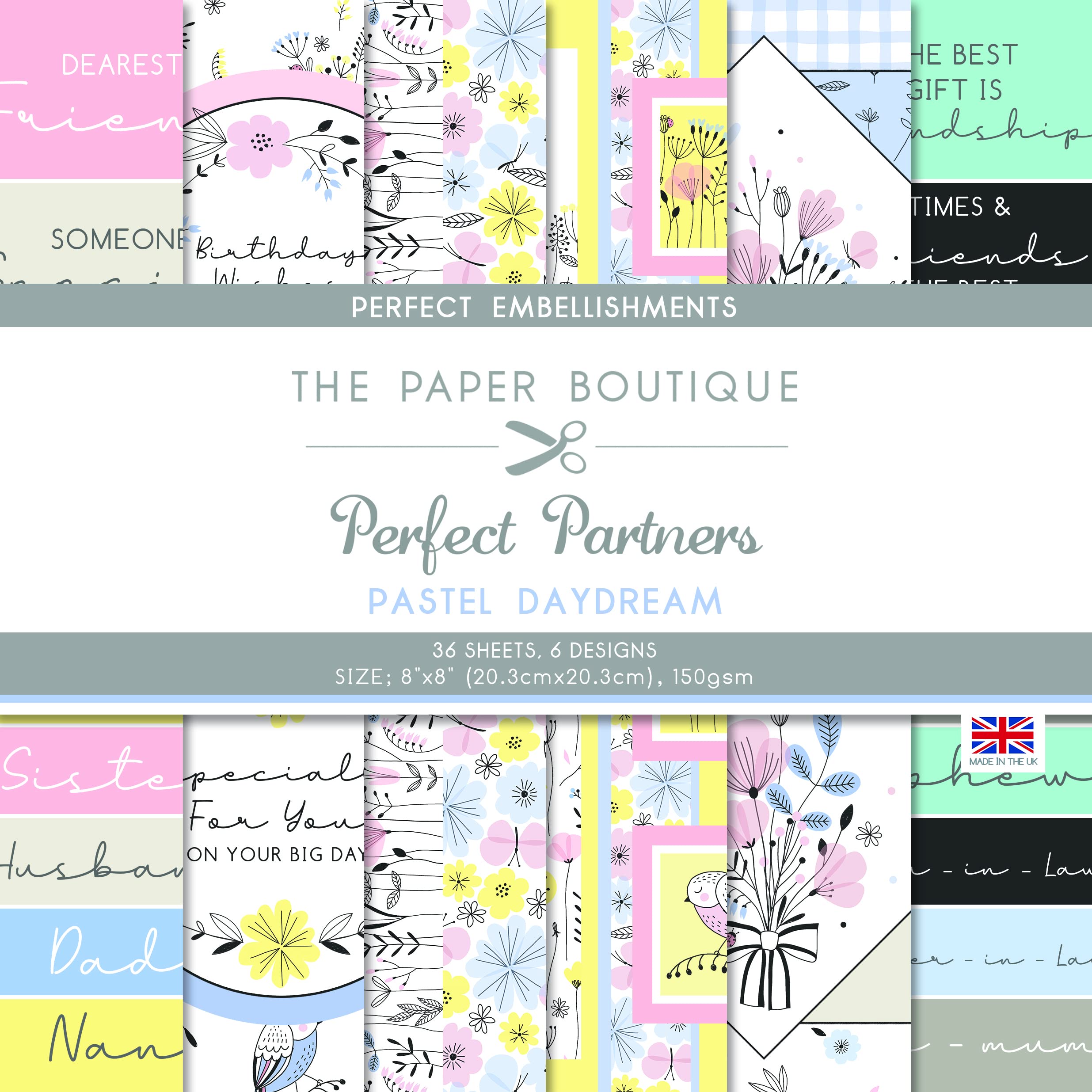 The Paper Boutique 8"" x 8"" Embellishments Partners Pastel Daydream  PB1923