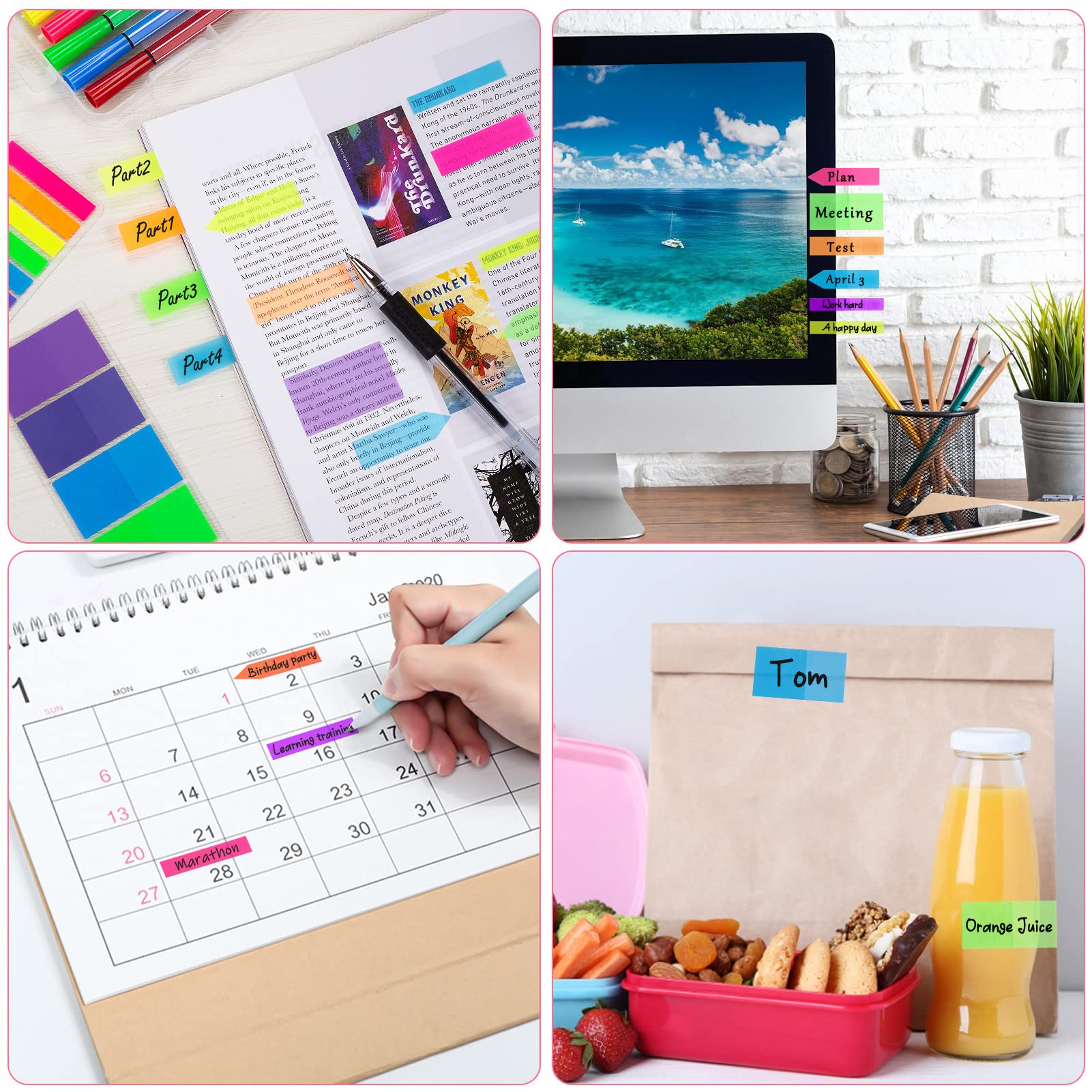 1020 Stück Haftnotizen Translucent Sticky Notes Plastik Index Tabs Bunt Notizzettel Fahnen Haftstreifen Page Marker Transparent Klebezettel Beschreibbar Haftmarker für Seitenmarkierung
