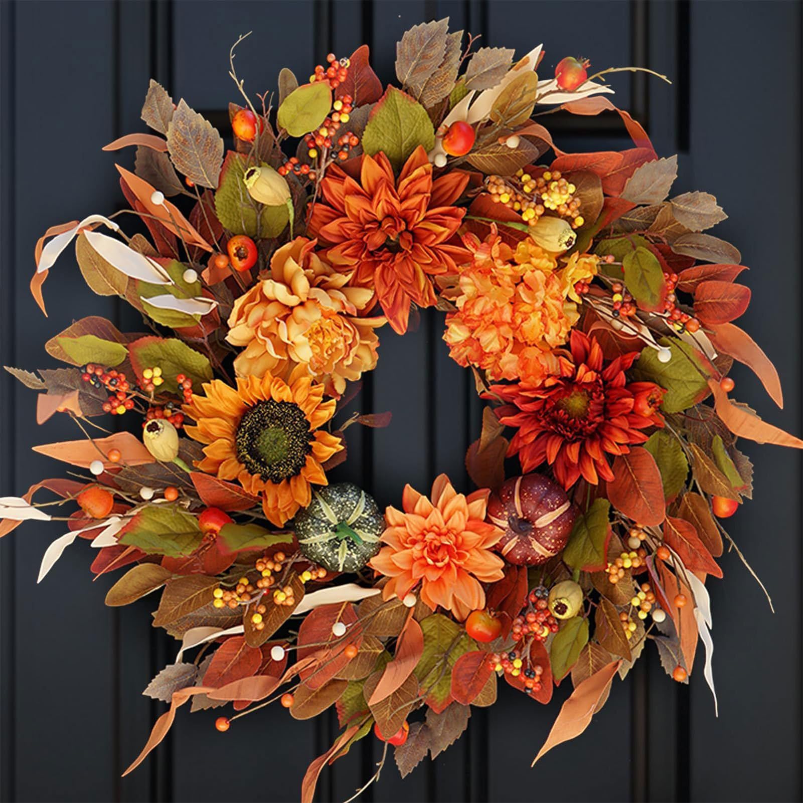 Coronas De Otoño para La Puerta De Entrada 42 Cm De Arce Artificial para La | Coronas de Otoño para Porche Para Decoración De Festival Acción De Gracias Halloween Vacaciones Puerta Y Pared
