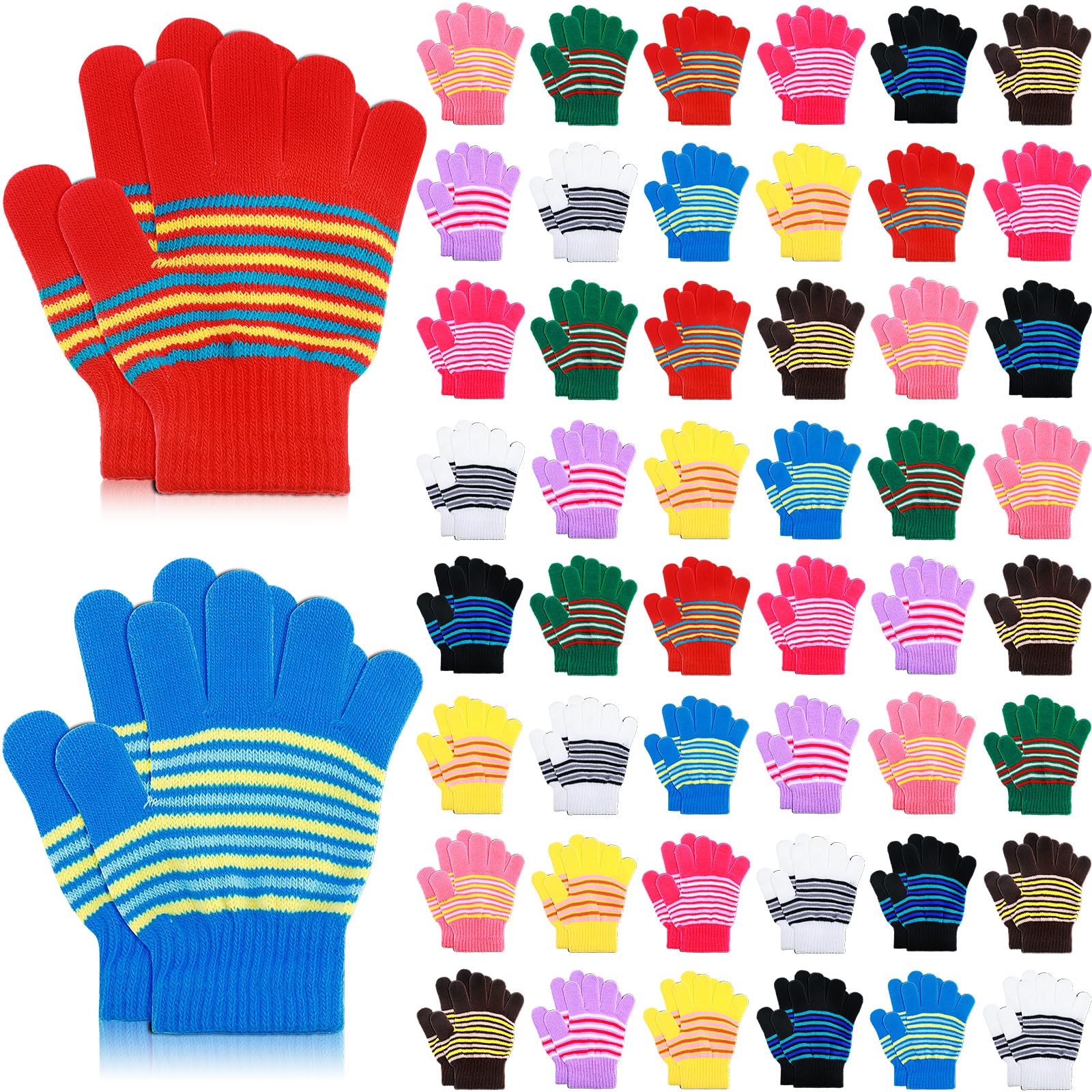 Handepo 50 pares de guantes de invierno para niños y niñas, elásticos, de punto, para niños y niñas