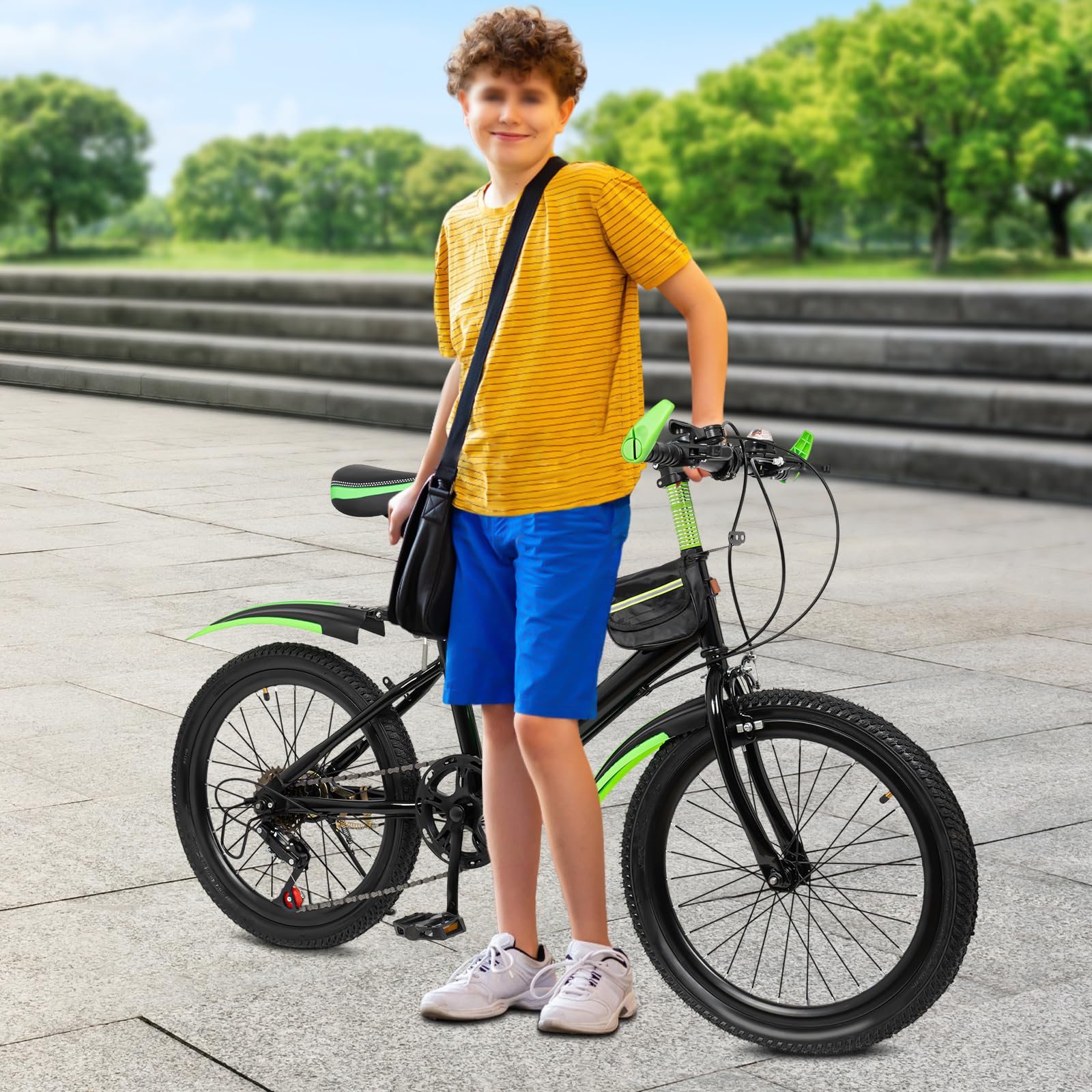 Mountain bike da 20 pollici, verde, da uomo, unisex, con telaio in acciaio al carbonio, robusta bicicletta da fuoristrada per montagna, strada, leggera MTB con freni pieghevoli, per