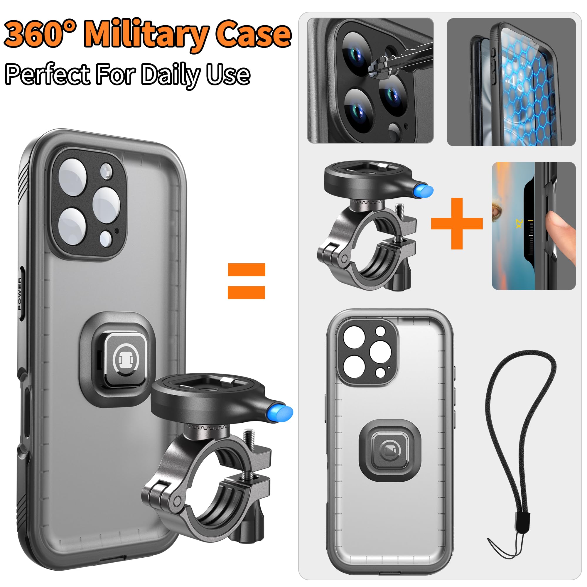 Cozycase Antykradzieżowe-Wodoszczelne-Szybkie Odblokowanie 1S do iPhone 16 Pro Uchwyt na Telefon do Roweru – Uchwyty Rowerowe na Kierownicę Motocykl Rower Szosowy Górski MTB Uchwyt