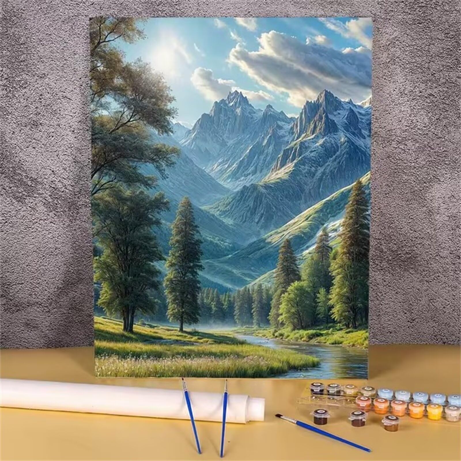 Yoonqun Malowanie po numerach, dla dorosłych, malownicza rzeka po numerach, bez ramy, DIY, farba olejna po numerach, zestawy akrylowe do dekoracji ścian domu, 50 x 65 cm