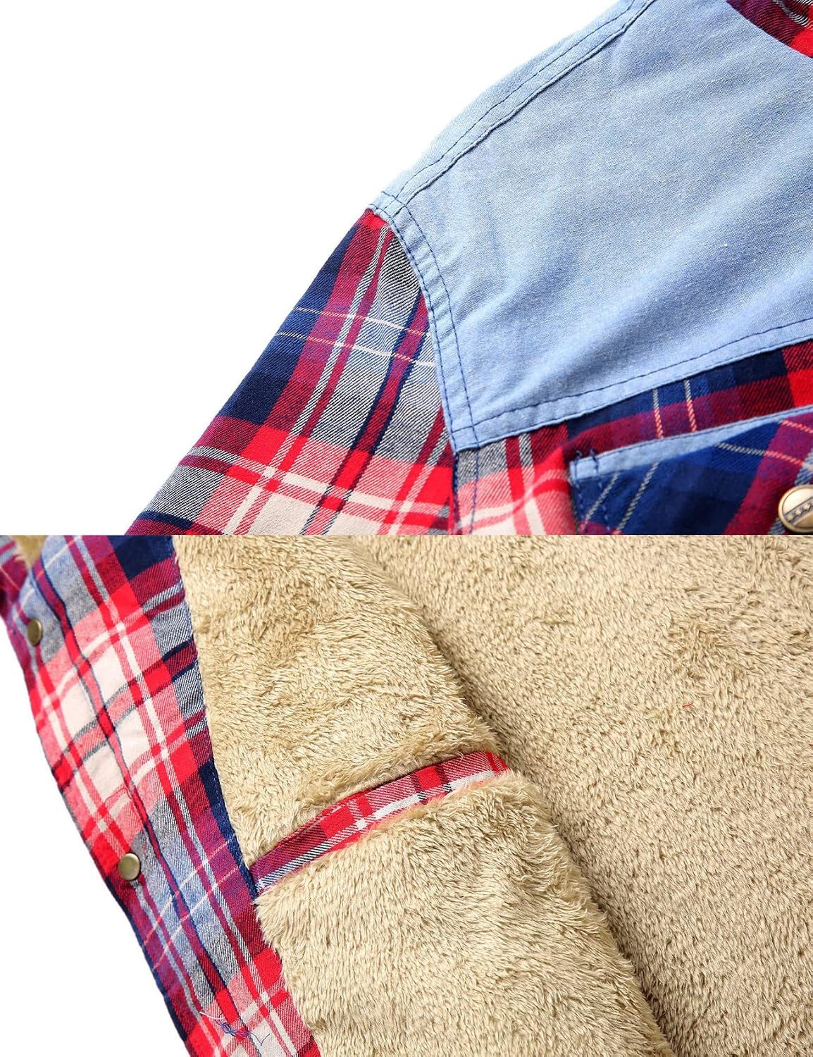 Flygo Men's Casual Long Sleeve Sherpa Lined Shirt Jacket Flannel Plaid Hooded Coat