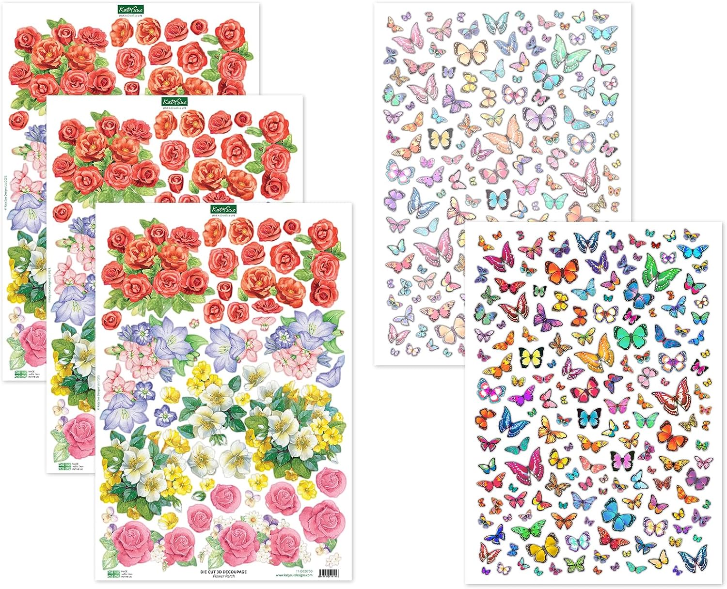 Katy Sue Flower Patch & Butterflies Die Cut Decoupage Pack 3 Sheets
