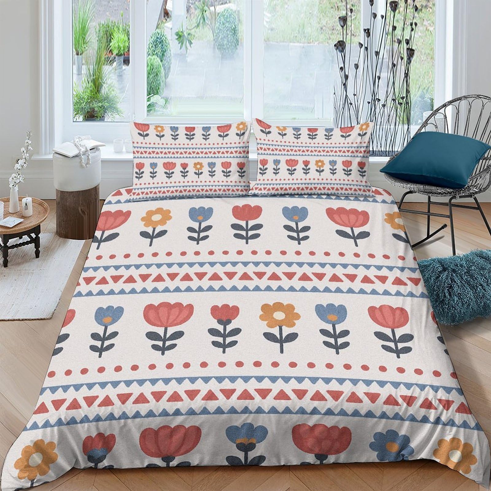 Ctjqhvkz Style-3 3D Printed Nordic Floral Fitted Sheet Microfiber Soft Breathable Folk Pattern Mattress Cover For Bedroom Guest Room Decor Single（135X200cm）