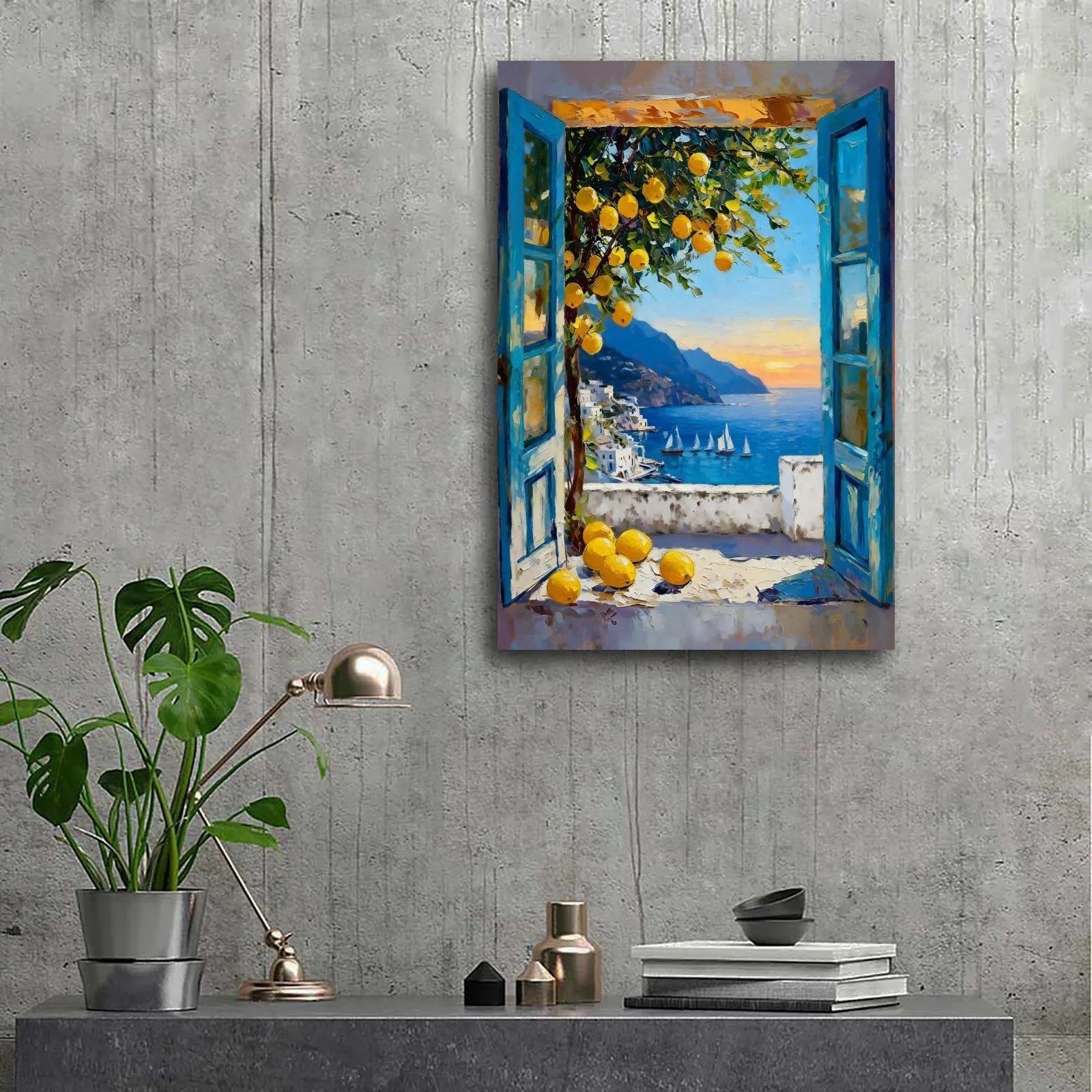 GOSRD Henri Matisse Open Window Coast Painting Landscape Canvas Print Art Home Decor(30x45cm/internal frame)